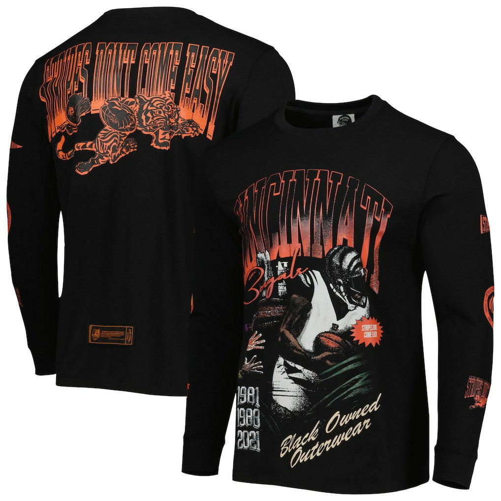 Cincinnati Bengals x BlaCkOWned Unisex Stripes Don't Come Easy Long Sleeve T-Shirt - Black online