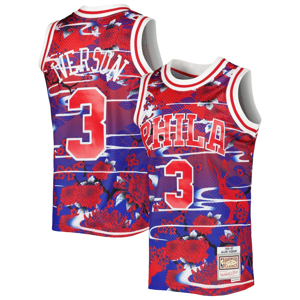 Allen Iverson Philadelphia 76ers 1996/97 Hardwood Classics Lunar New Year Swingman Jersey - Red for sale
