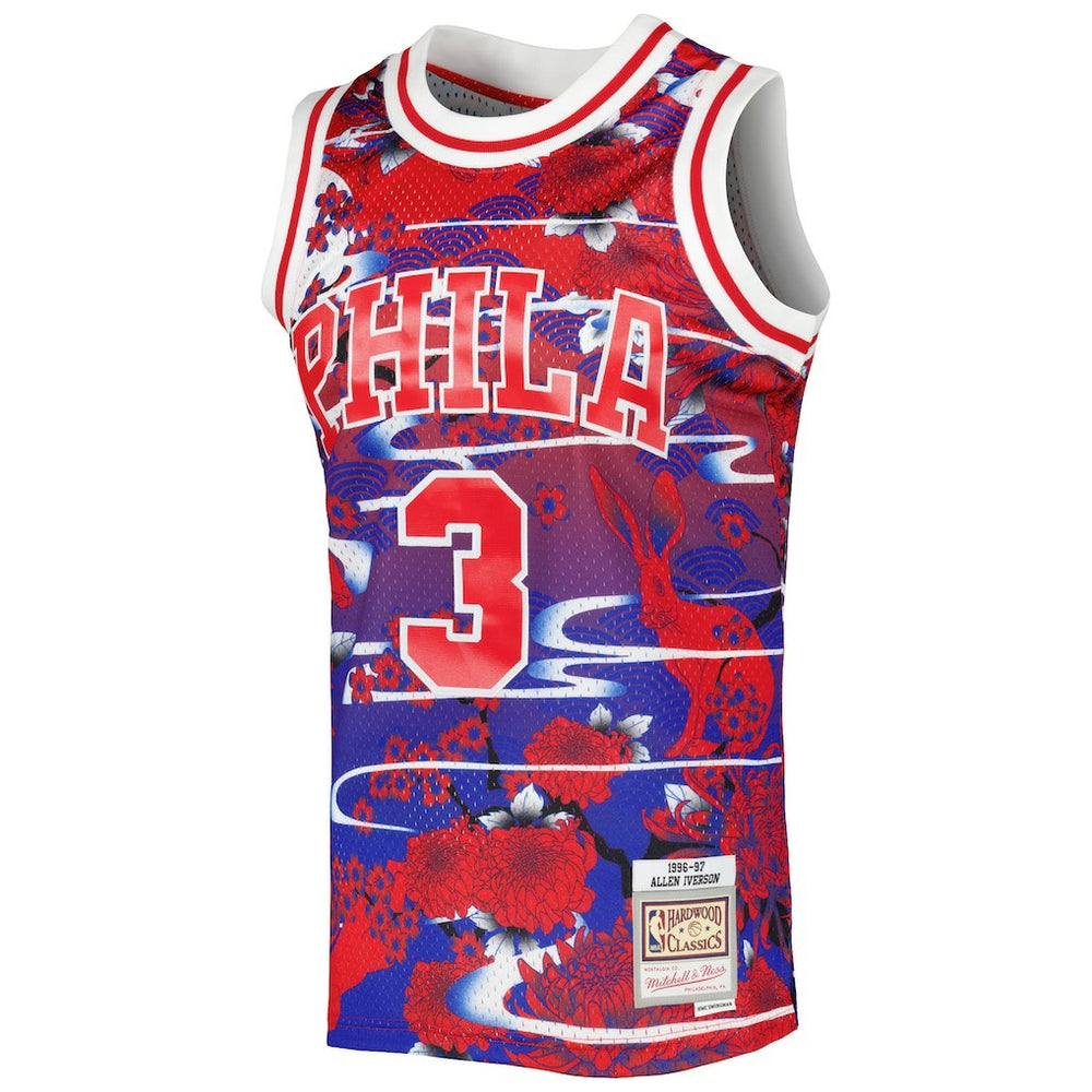 Allen Iverson Philadelphia 76ers 1996/97 Hardwood Classics Lunar New Year Swingman Jersey - Red for sale