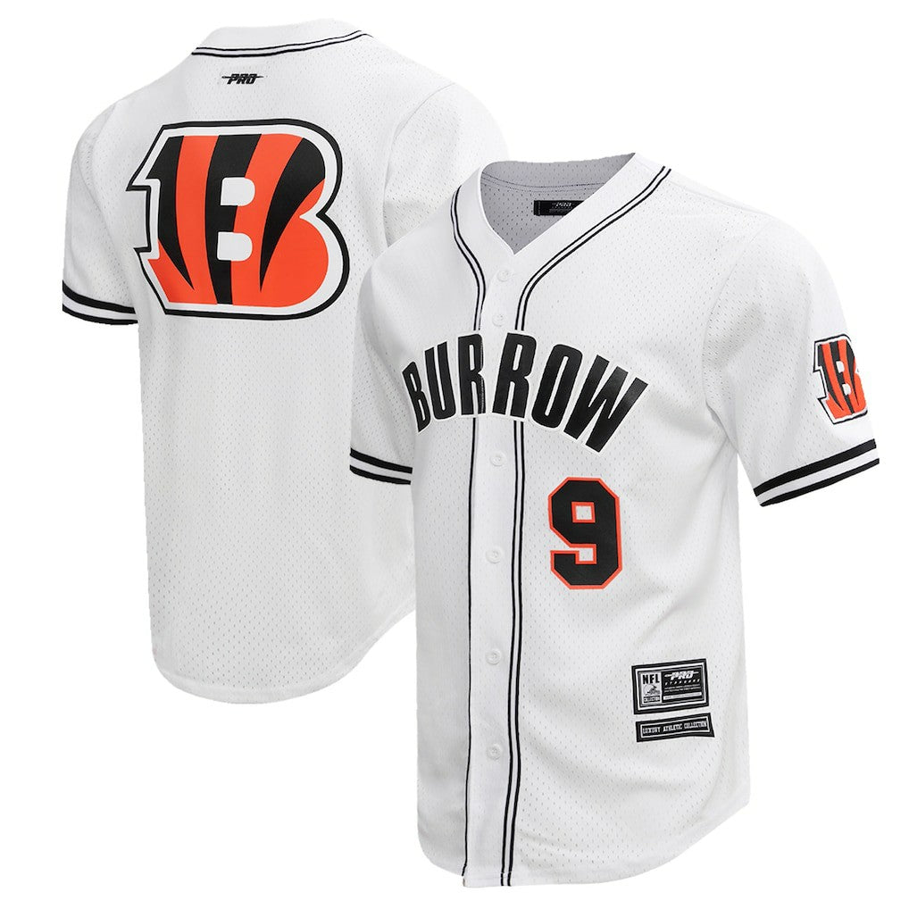 Joe Burrow Cincinnati Bengals Pro Standard Mesh Baseball Button-Up T-Shirt - White sale