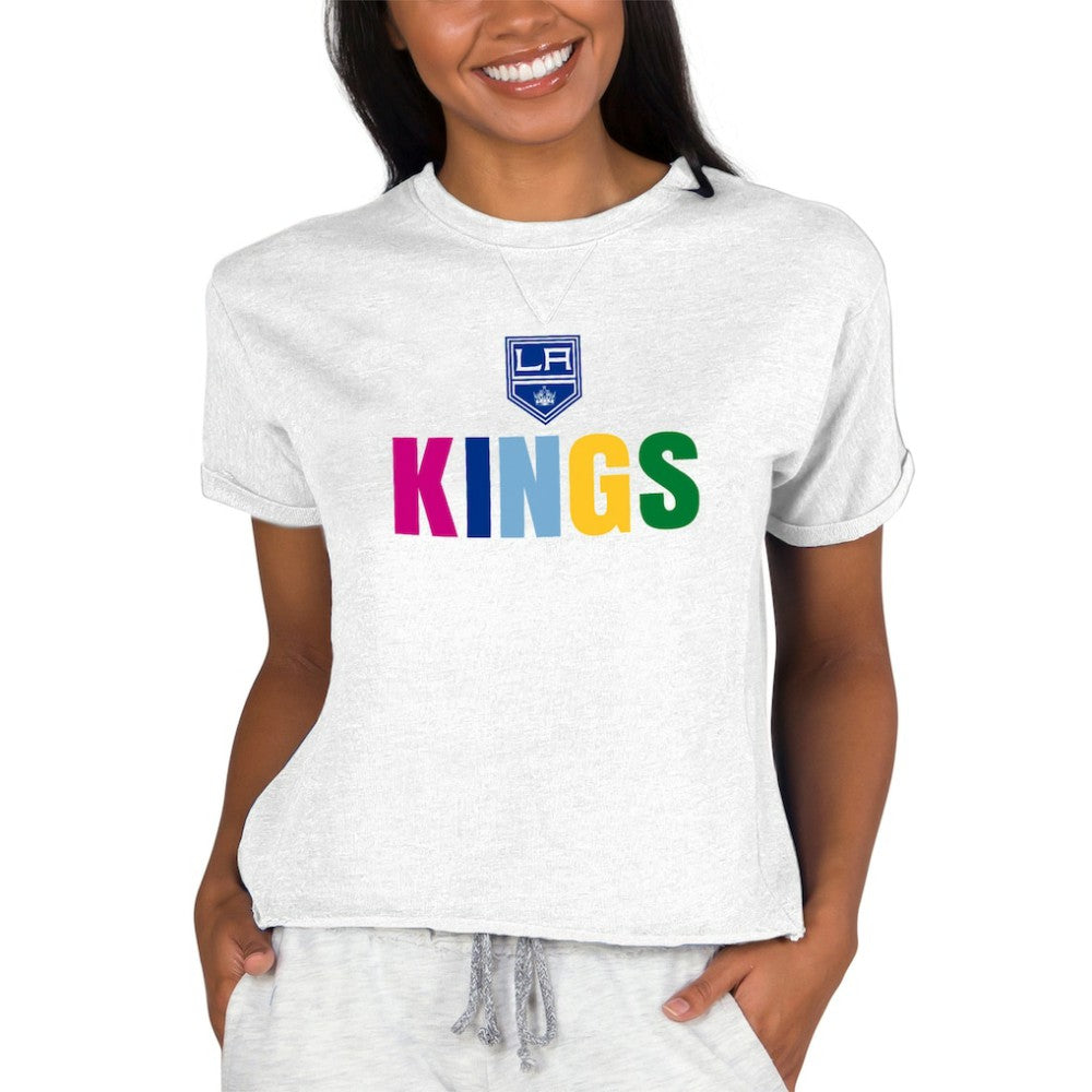 Los Angeles Kings Concepts Sport Women's Tri-Blend Mainstream Terry Short Sleeve Sweatshirt Top - Oatmeal Sweatshirts