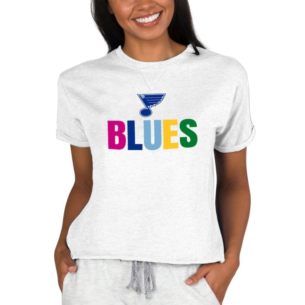 St. Louis Blues Concepts Sport Women's Tri-Blend Mainstream Terry Short Sleeve Sweatshirt Top - Oatmeal Sweatshirts