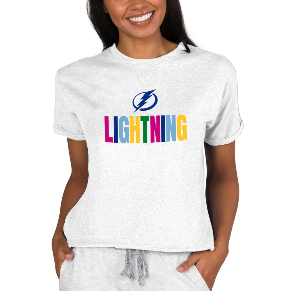 Tampa Bay Lightning Concepts Sport Women's Tri-Blend Mainstream Terry Short Sleeve Sweatshirt Top - Oatmeal Sweatshirts