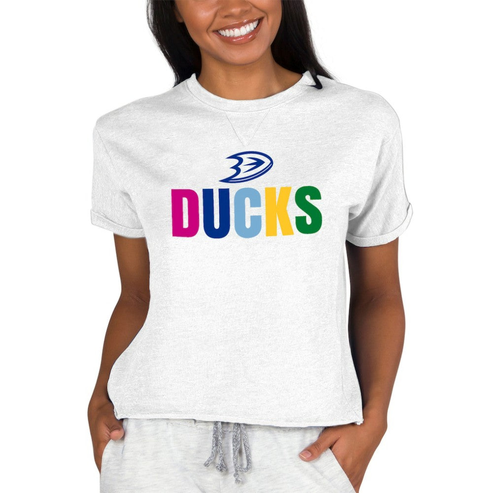 Anaheim Ducks Concepts Sport Women's Tri-Blend Mainstream Terry Short Sleeve Sweatshirt Top - Oatmeal Sweatshirts