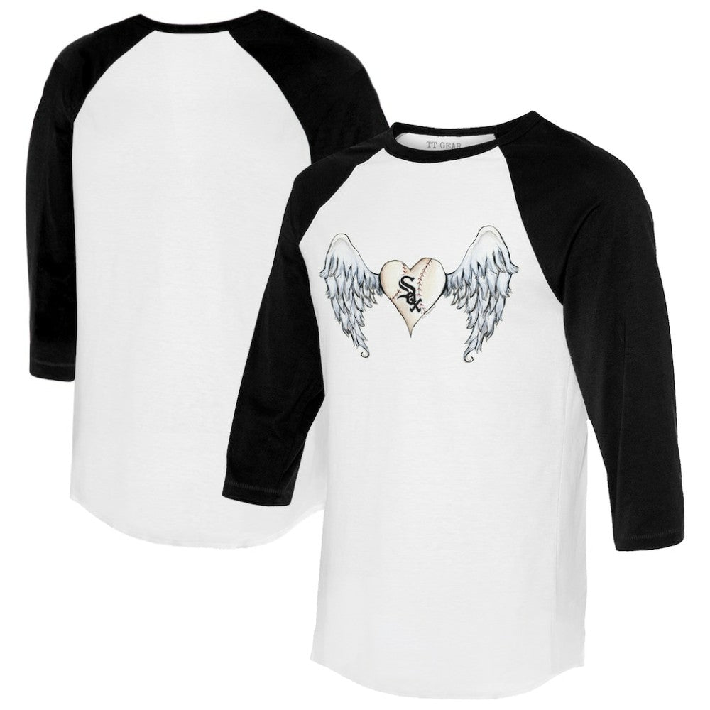 Chicago White Sox Tiny Turnip Women's Angel Wings 3/4-Sleeve Raglan T-Shirt White/Black