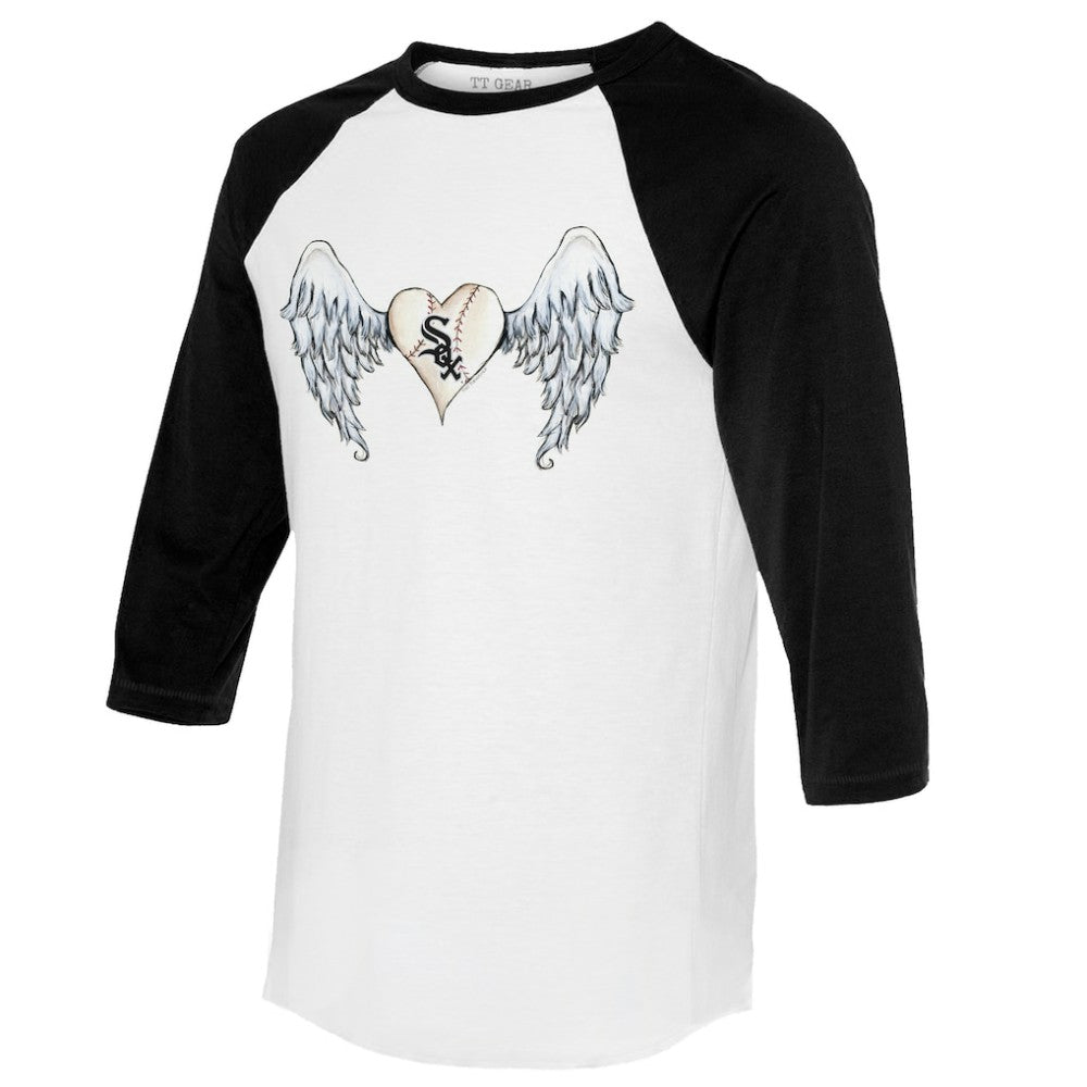 Chicago White Sox Tiny Turnip Women's Angel Wings 3/4-Sleeve Raglan T-Shirt White/Black