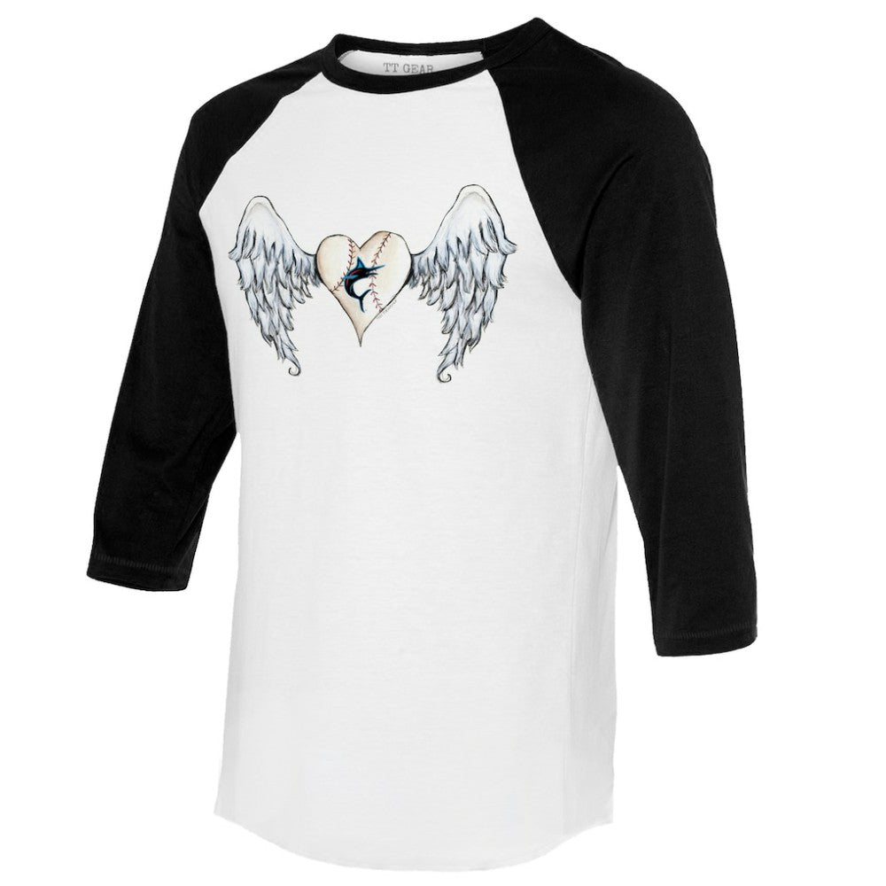 Miami Marlins Tiny Turnip Women's Angel Wings 3/4-Sleeve Raglan T-Shirt White/Black