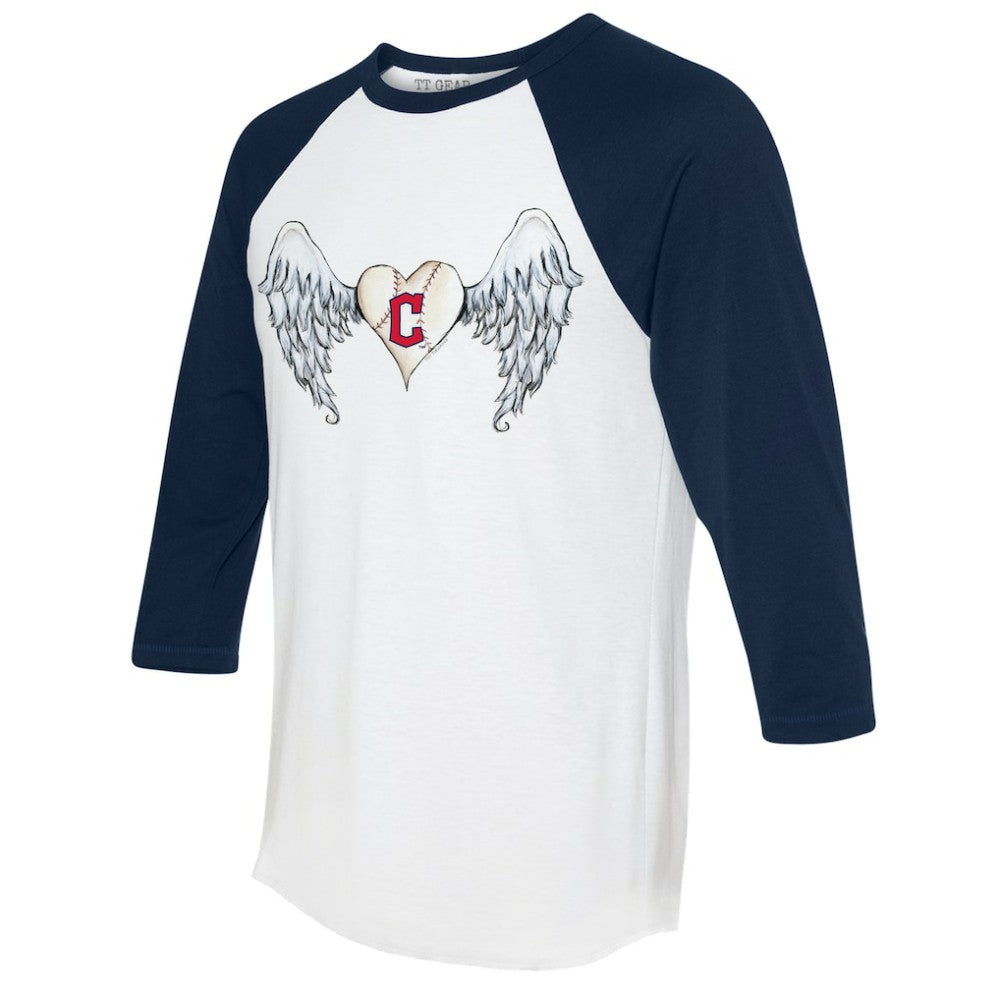 Cleveland Guardians Tiny Turnip Women's Angel Wings 3/4-Sleeve Raglan T-Shirt White/Navy