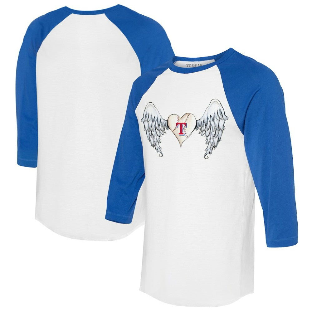 Texas Rangers Tiny Turnip Women's Angel Wings 3/4-Sleeve Raglan T-Shirt White/Royal