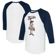 Detroit Tigers Tiny Turnip Women's Babes 3/4-Sleeve Raglan T-Shirt White/Navy