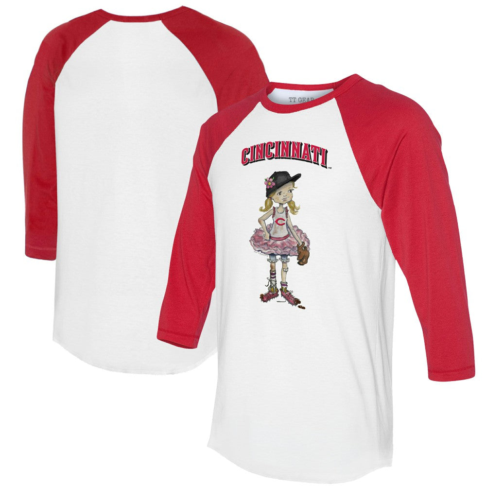 Cincinnati Reds Tiny Turnip Women's Babes 3/4-Sleeve Raglan T-Shirt White/Red