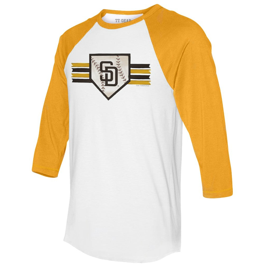 San Diego Padres Tiny Turnip Women's Base Stripe 3/4-Sleeve Raglan T-Shirt White/Gold