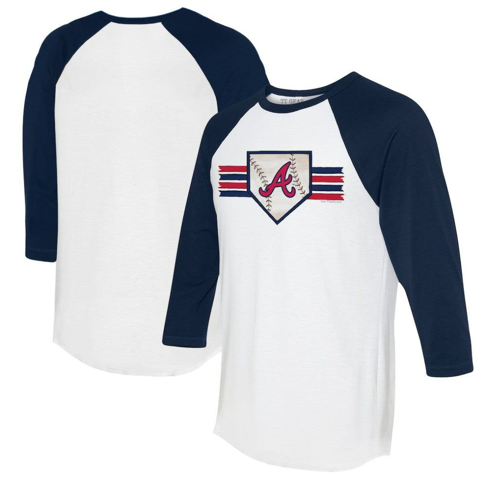 Atlanta Braves Tiny Turnip Women's Base Stripe 3/4-Sleeve Raglan T-Shirt White/Navy