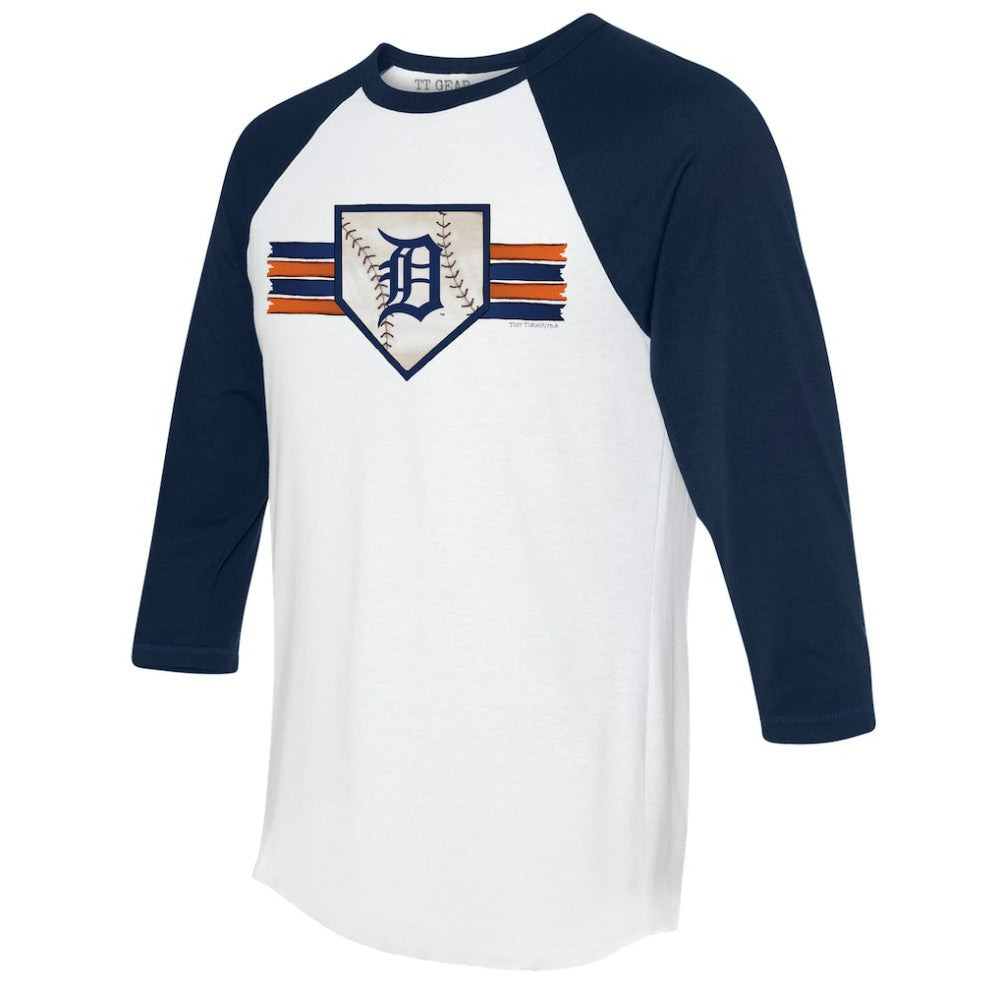 Detroit Tigers Tiny Turnip Women's Base Stripe 3/4-Sleeve Raglan T-Shirt White/Navy