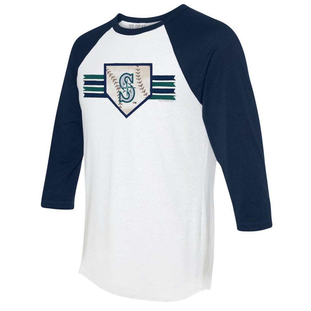 Seattle Mariners Tiny Turnip Women's Base Stripe 3/4-Sleeve Raglan T-Shirt White/Navy