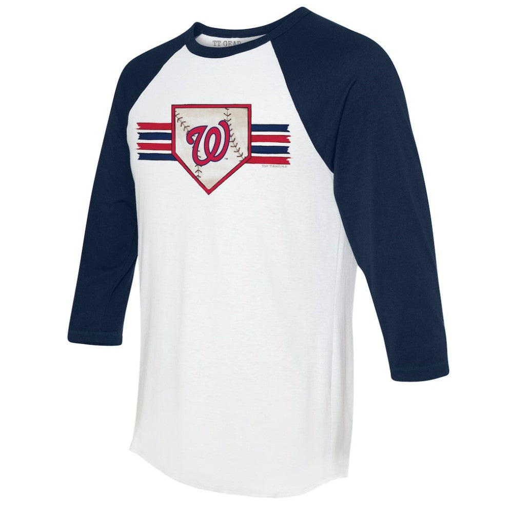 Washington Nationals Tiny Turnip Women's Base Stripe 3/4-Sleeve Raglan T-Shirt White/Navy