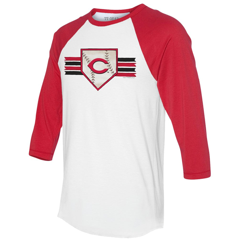 Cincinnati Reds Tiny Turnip Women's Base Stripe 3/4-Sleeve Raglan T-Shirt White/Red