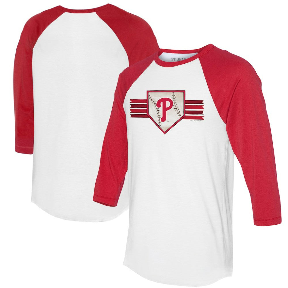 Philadelphia Phillies Tiny Turnip Women's Base Stripe 3/4-Sleeve Raglan T-Shirt White/Red