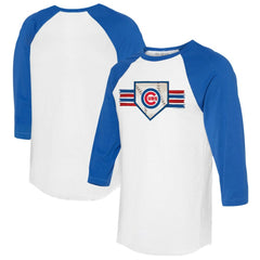 Chicago Cubs Tiny Turnip Women's Base Stripe 3/4-Sleeve Raglan T-Shirt White/Royal