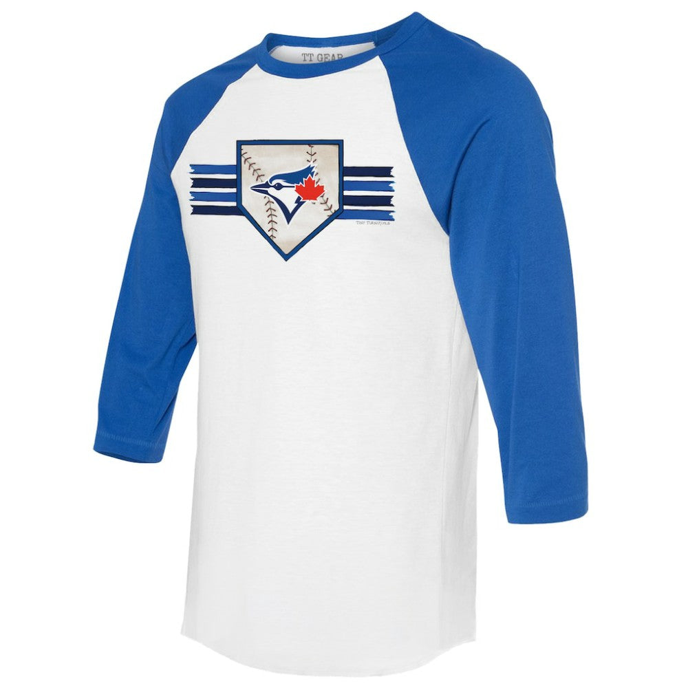 Toronto Blue Jays Tiny Turnip Women's Base Stripe 3/4-Sleeve Raglan T-Shirt White/Royal