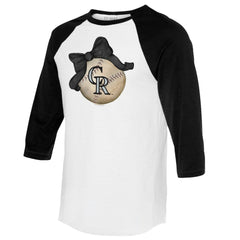 Colorado Rockies Tiny Turnip Women's Baseball Bow 3/4-Sleeve Raglan T-Shirt White/Black