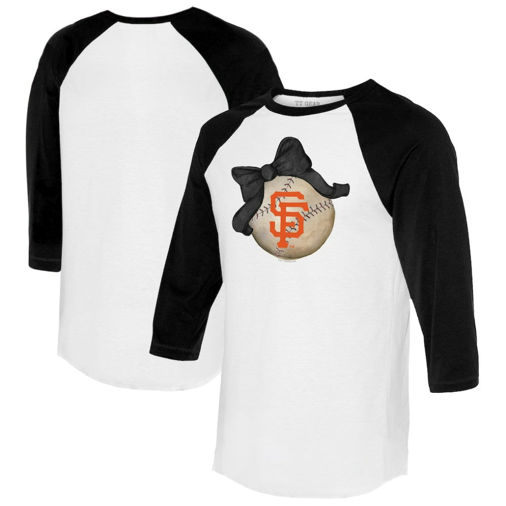 San Francisco Giants Tiny Turnip Women's Baseball Bow 3/4-Sleeve Raglan T-Shirt White/Black