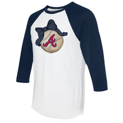 Atlanta Braves Tiny Turnip Women's Baseball Bow 3/4-Sleeve Raglan T-Shirt White/Navy