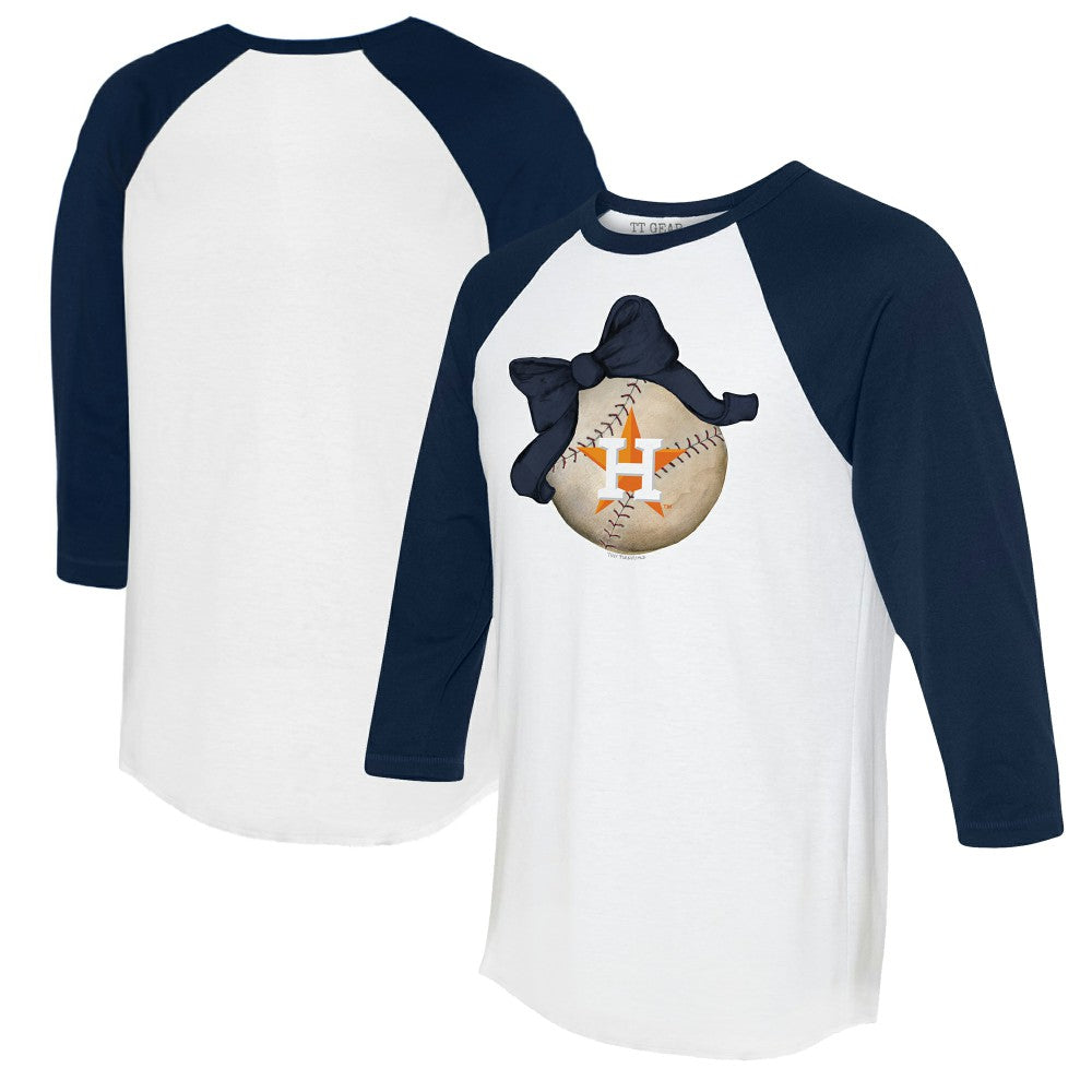 Houston Astros Tiny Turnip Women's Baseball Bow 3/4-Sleeve Raglan T-Shirt White/Navy