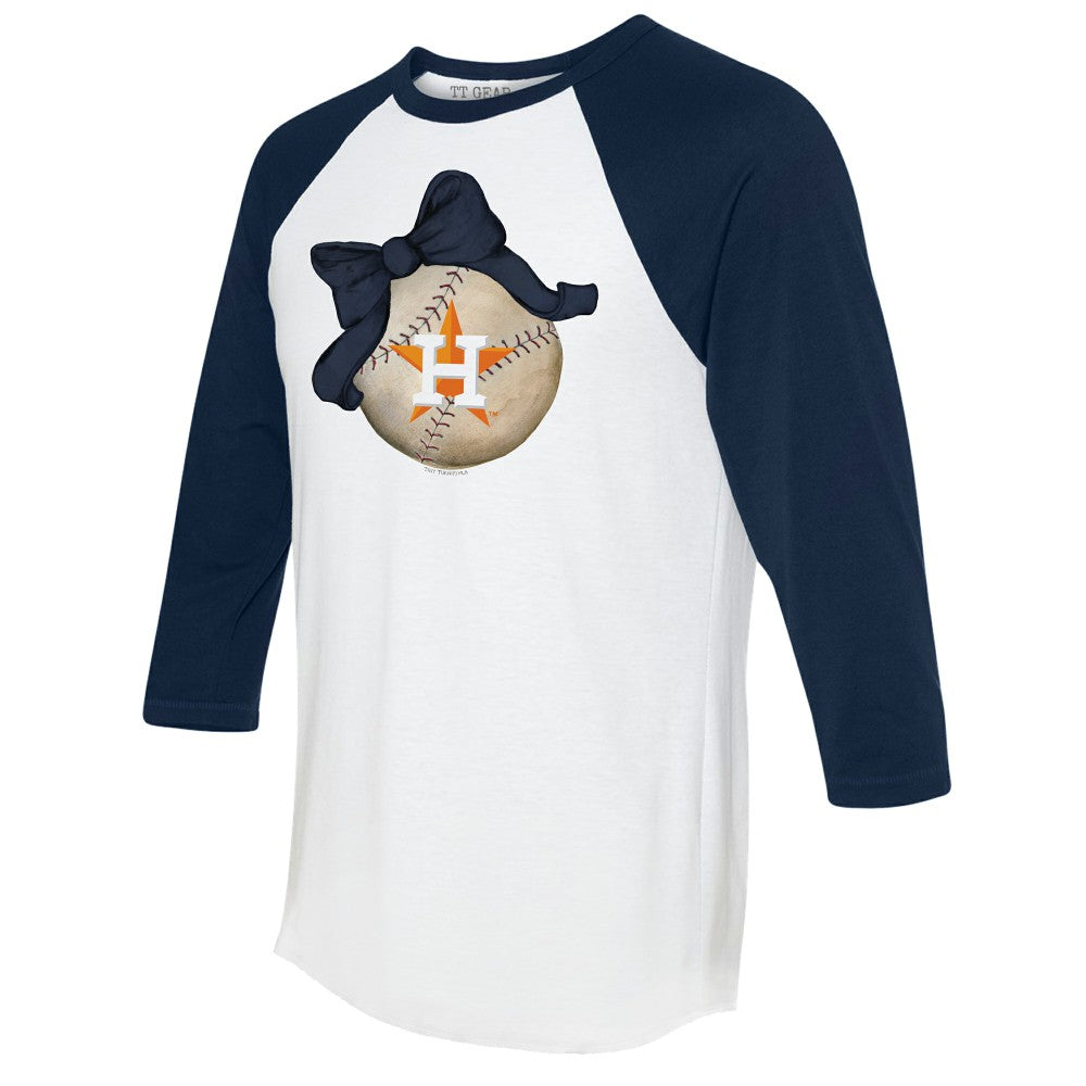 Houston Astros Tiny Turnip Women's Baseball Bow 3/4-Sleeve Raglan T-Shirt White/Navy