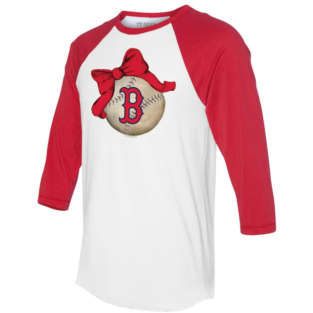 Boston Red Sox Tiny Turnip Women's Baseball Bow 3/4-Sleeve Raglan T-Shirt White/Red