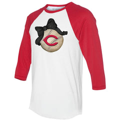 Cincinnati Reds Tiny Turnip Women's Baseball Bow 3/4-Sleeve Raglan T-Shirt White/Red