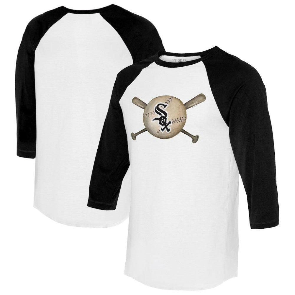 Chicago White Sox Tiny Turnip Women's Baseball Cross Bats 3/4-Sleeve Raglan T-Shirt White/Black