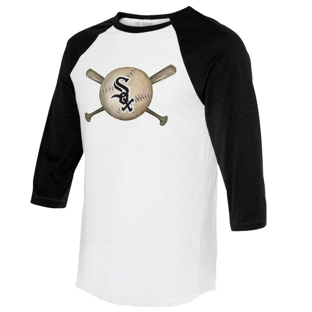 Chicago White Sox Tiny Turnip Women's Baseball Cross Bats 3/4-Sleeve Raglan T-Shirt White/Black