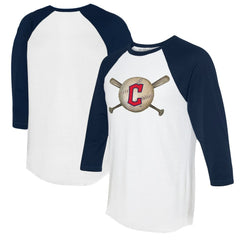 Cleveland Guardians Tiny Turnip Women's Baseball Cross Bats 3/4-Sleeve Raglan T-Shirt White/Navy