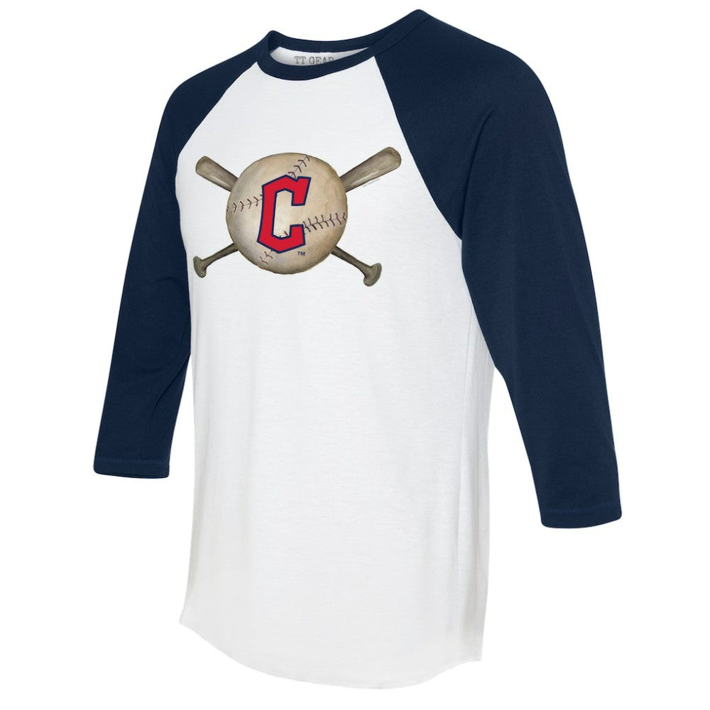 Cleveland Guardians Tiny Turnip Women's Baseball Cross Bats 3/4-Sleeve Raglan T-Shirt White/Navy