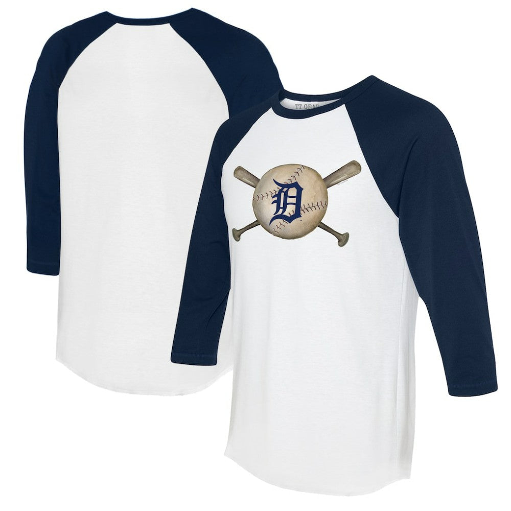 Detroit Tigers Tiny Turnip Women's Baseball Cross Bats 3/4-Sleeve Raglan T-Shirt White/Navy