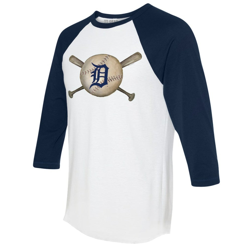 Detroit Tigers Tiny Turnip Women's Baseball Cross Bats 3/4-Sleeve Raglan T-Shirt White/Navy