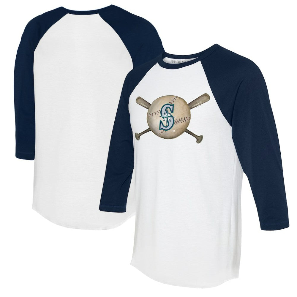 Seattle Mariners Tiny Turnip Women's Baseball Cross Bats 3/4-Sleeve Raglan T-Shirt White/Navy