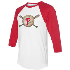 Philadelphia Phillies Tiny Turnip Women's Baseball Cross Bats 3/4-Sleeve Raglan T-Shirt White/Red