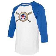 Chicago Cubs Tiny Turnip Women's Baseball Cross Bats 3/4-Sleeve Raglan T-Shirt White/Royal