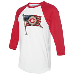 Cincinnati Reds Tiny Turnip Women's Baseball Flag 3/4-Sleeve Raglan T-Shirt White/Red