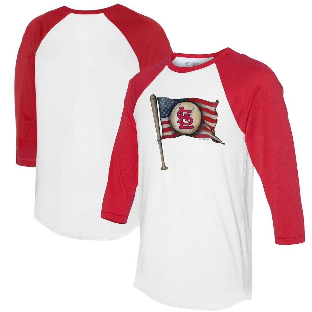 St. Louis Cardinals Tiny Turnip Women's Baseball Flag 3/4-Sleeve Raglan T-Shirt White/Red