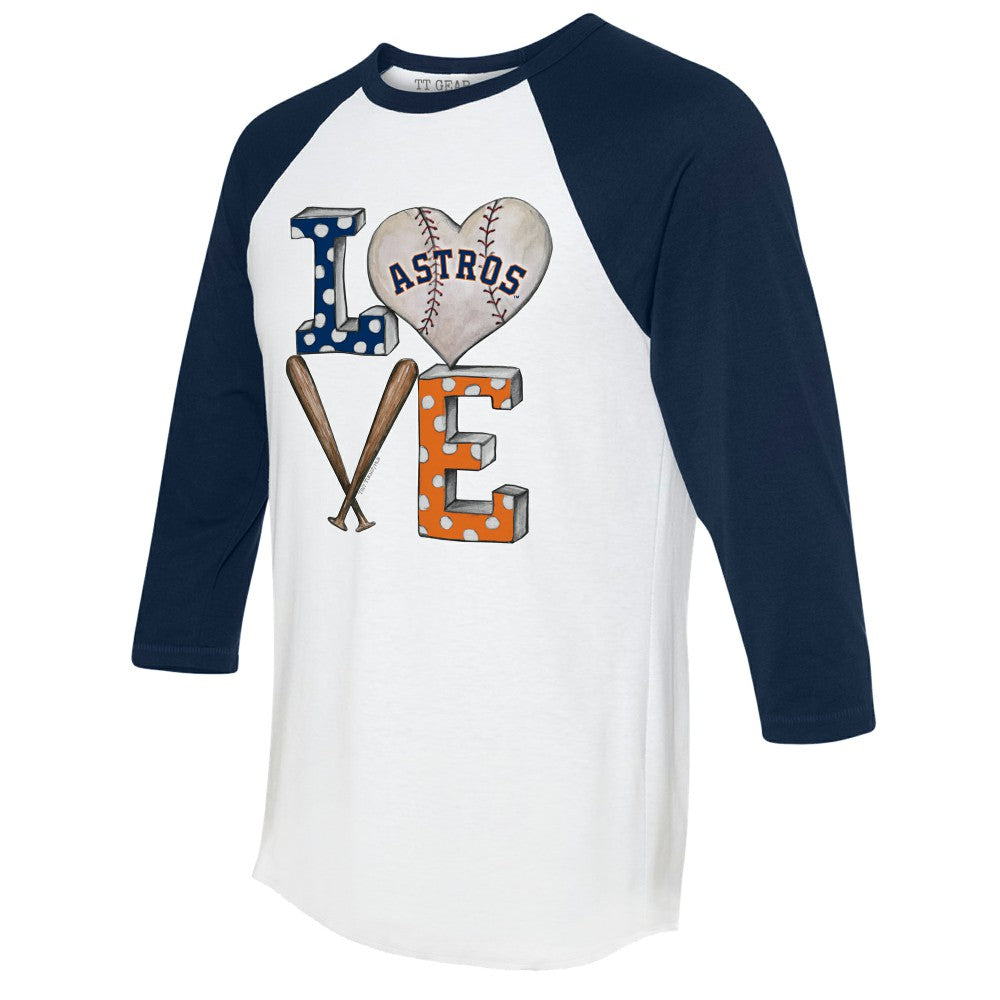 Houston Astros Tiny Turnip Women's Baseball Love Raglan 3/4-Sleeve T-Shirt White/Navy
