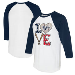 Minnesota Twins Tiny Turnip Women's Baseball Love Raglan 3/4-Sleeve T-Shirt White/Navy