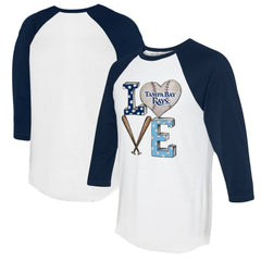 Tampa Bay Rays Tiny Turnip Women's Baseball Love Raglan 3/4-Sleeve T-Shirt White/Navy