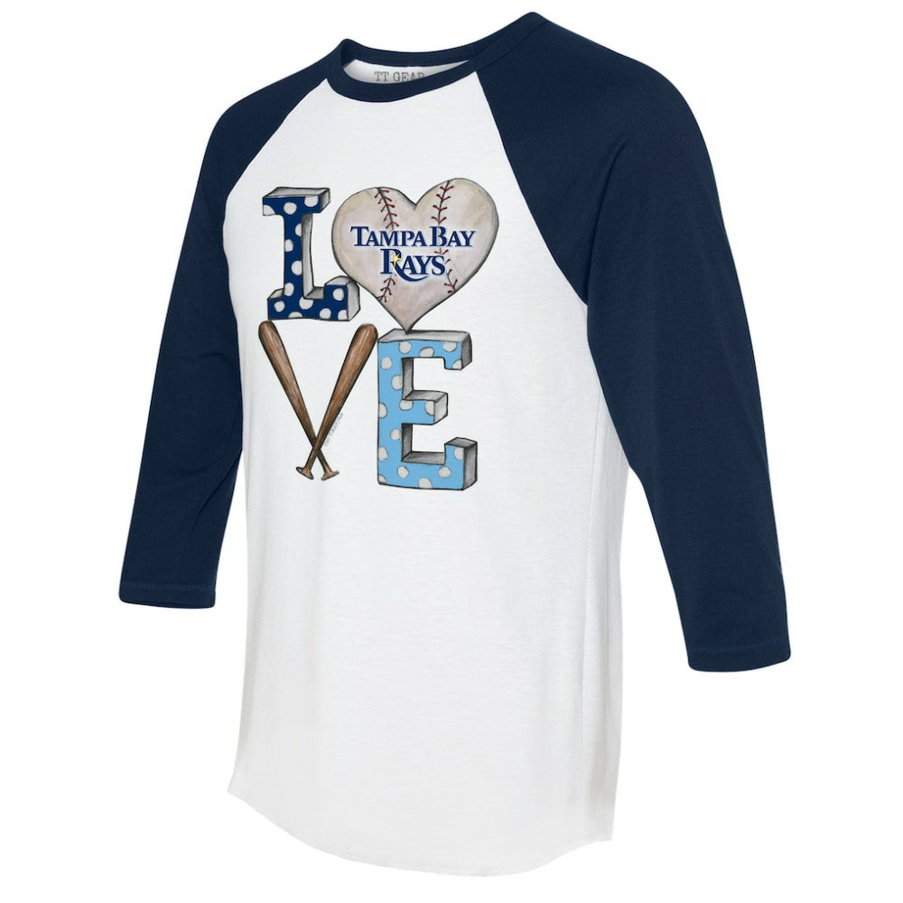 Tampa Bay Rays Tiny Turnip Women's Baseball Love Raglan 3/4-Sleeve T-Shirt White/Navy
