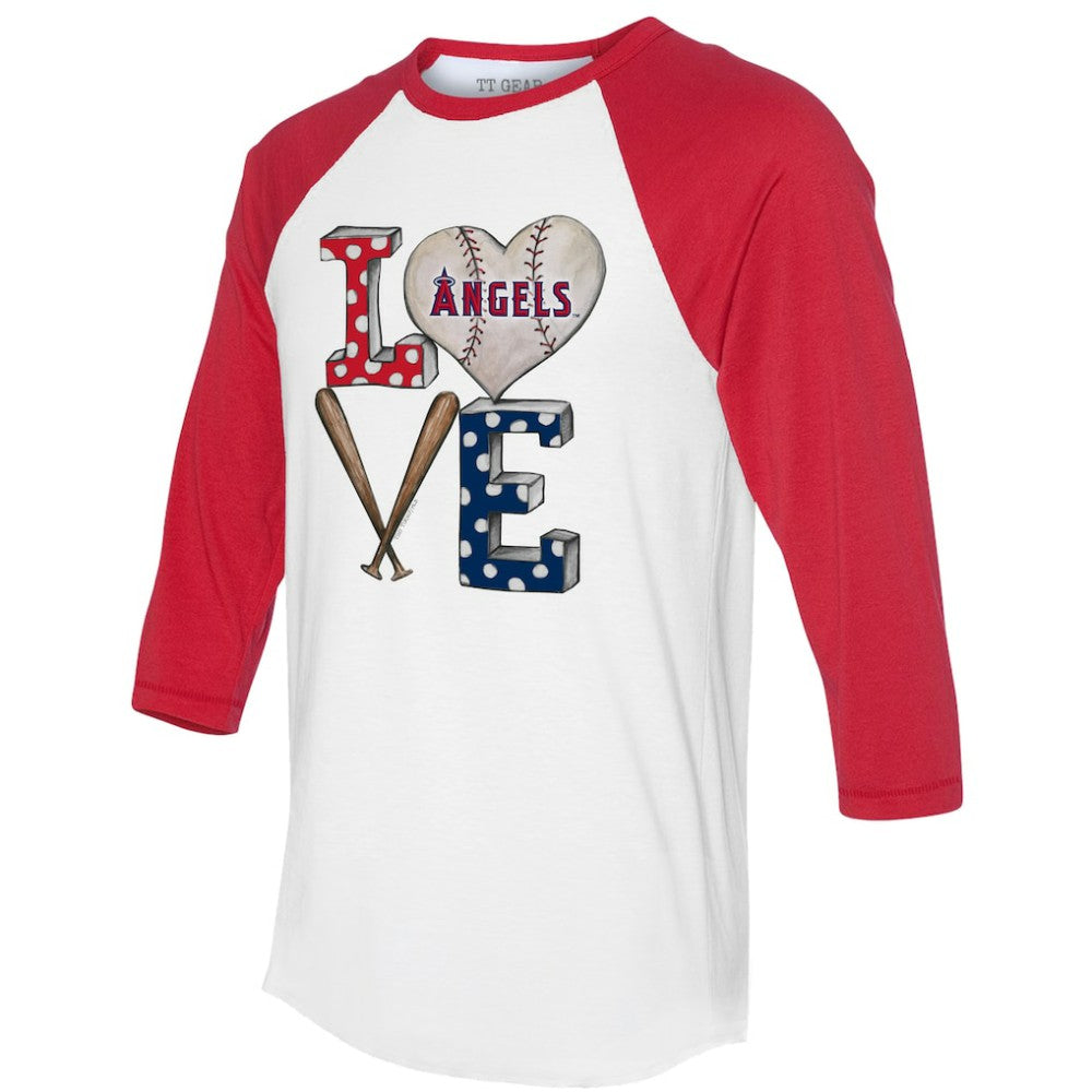 Los Angeles Angels Tiny Turnip Women's Baseball Love Raglan 3/4-Sleeve T-Shirt White/Red