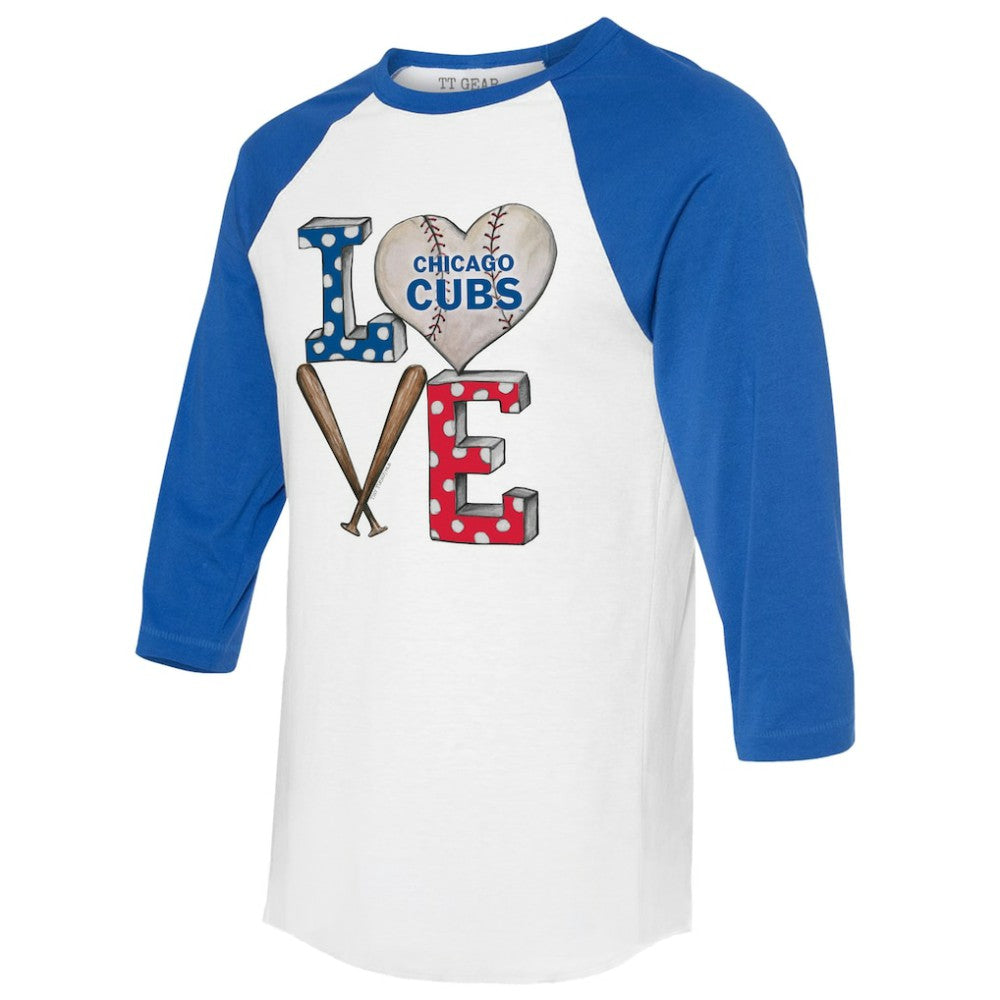 Chicago Cubs Tiny Turnip Women's Baseball Love Raglan 3/4-Sleeve T-Shirt White/Royal