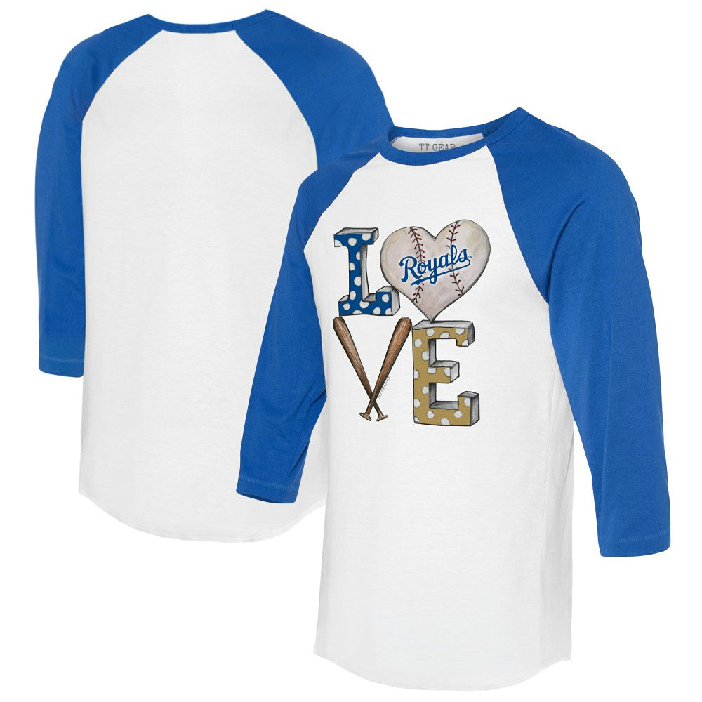 Kansas City Royals Tiny Turnip Women's Baseball Love Raglan 3/4-Sleeve T-Shirt White/Royal