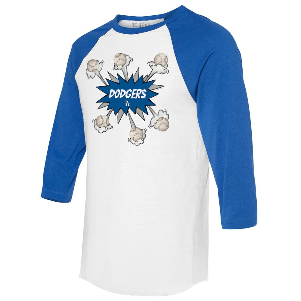 Los Angeles Dodgers Tiny Turnip Women's Baseball Pow 3/4-Sleeve Raglan T-Shirt White/Royal